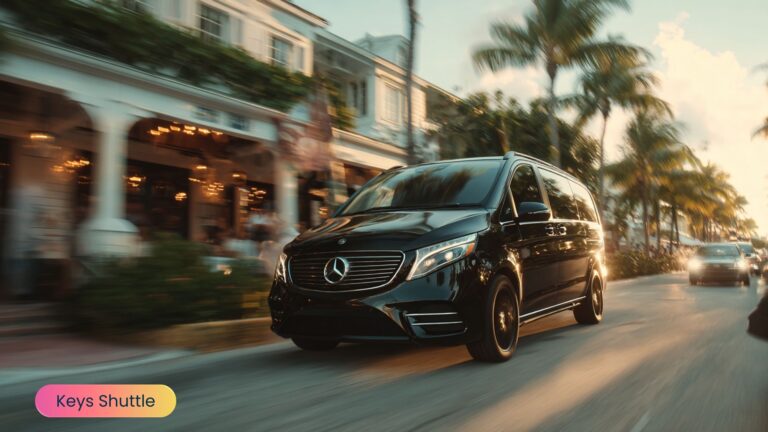 Mercedes minivan from Keys Shuttle offering luxury group transportation in the scenic Florida Keys.